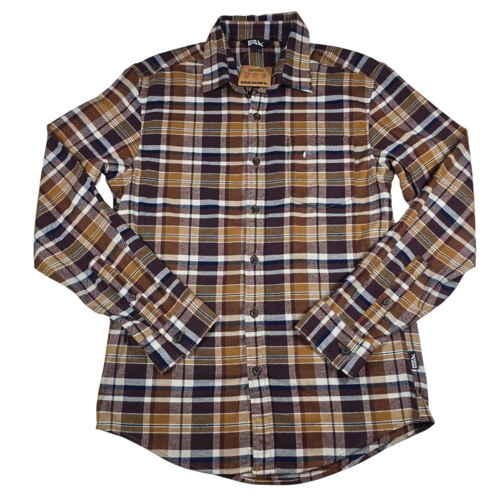 Eddie Bauer Field Flannel Flex 2.0 Concord Brown LS Button-Down Shirt Mens S NWT
